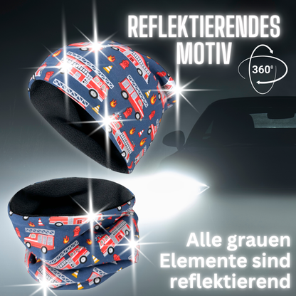 Heckbo | Kinder Reflektor Mütze & Loop - Feuerwehr