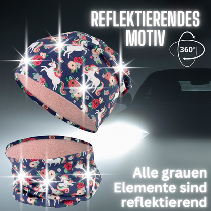 Heckbo | Kinder Reflektor Mütze & Loop - Einhorn
