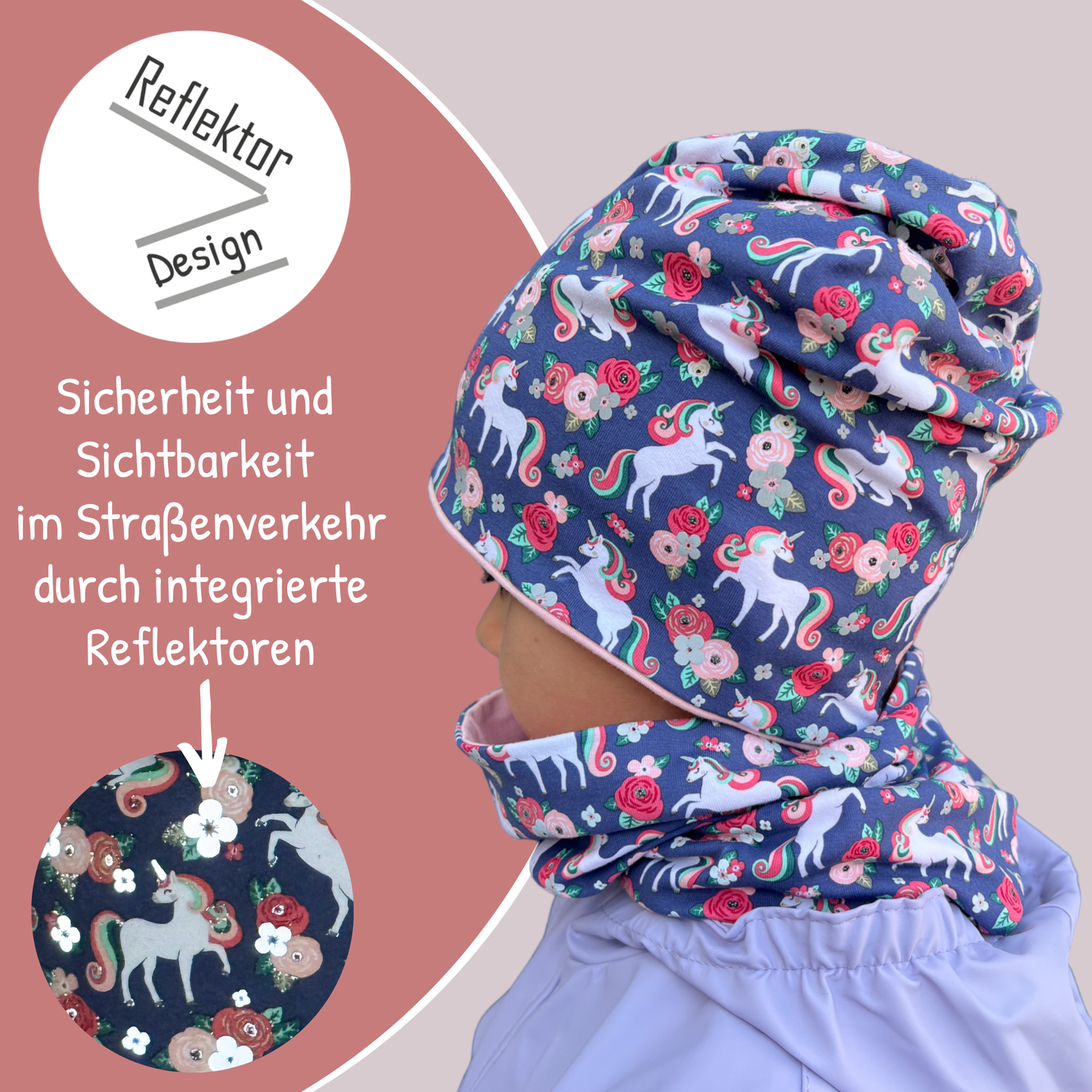 Heckbo | Kinder Reflektor Mütze & Loop - Einhorn