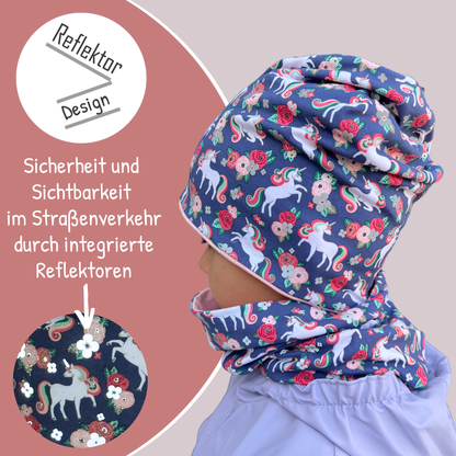 Heckbo | Kinder Reflektor Mütze & Loop - Einhorn