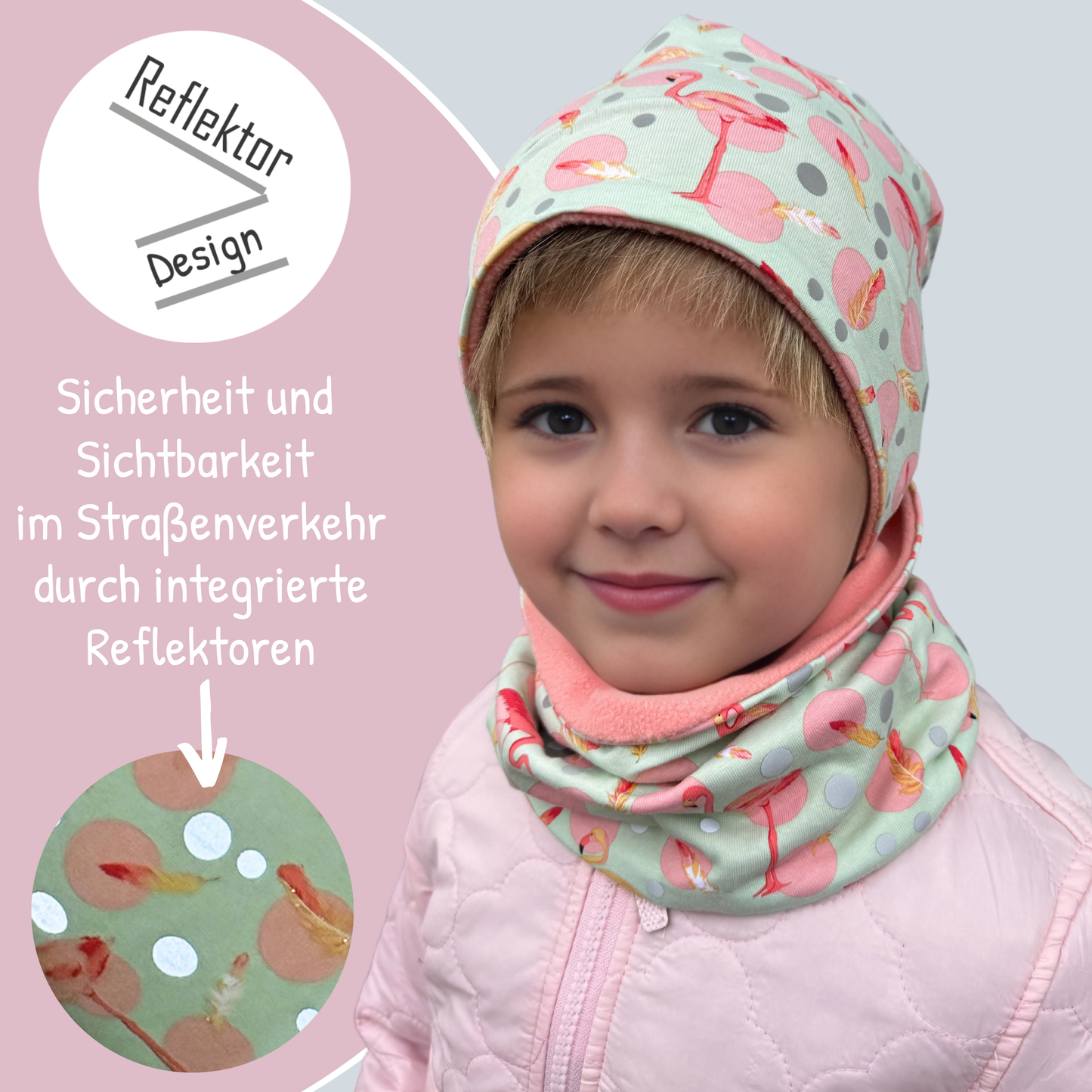 Heckbo | Kinder Reflektor Mütze & Loop - Flamingo