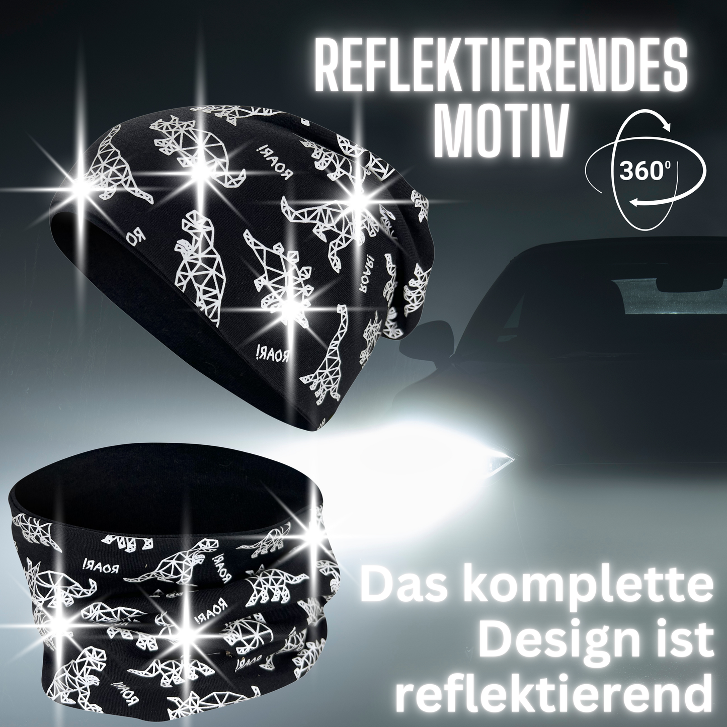 Heckbo | Kinder Reflektor Mütze & Loop - Dinosaurier