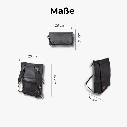 DAKOTA 3 in 1 Rucksack & Umhängetasche Schwarz